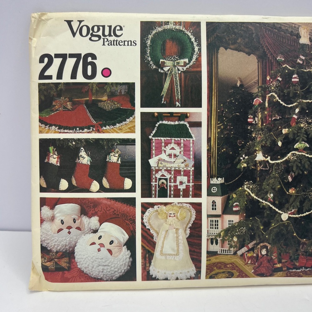 Vogue 80s Christmas Holiday Decor Sewing Pattern 2776 Vtg Stockings Tree Skirt